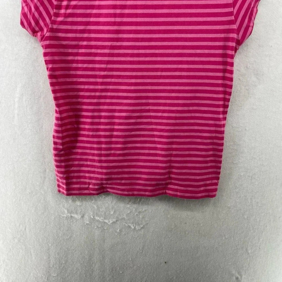 Polo Ralph Lauren Shirt Women's Sz M Pink Stripped 3-Button Collared Vented Hem - Picture 8 of 11